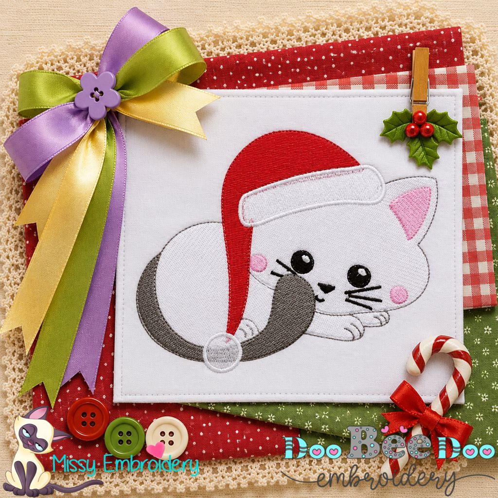 Sleepy Christmas Kitty - Fill Stitch - Machine Embroidery Design