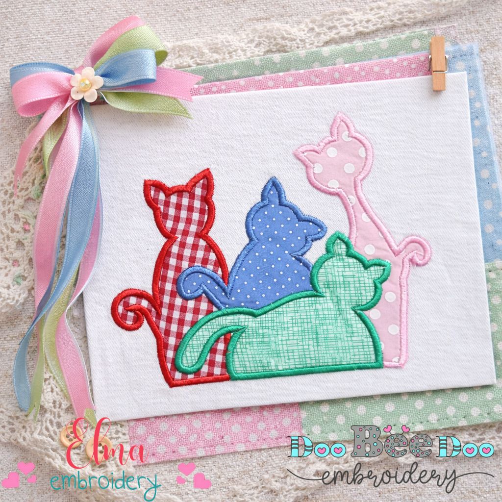 Four Colorful Cats – Appliqué – Machine Embroidery Design