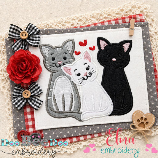 Sweet Trio Kitty Cuddle – Appliqué – Machine Embroidery Design