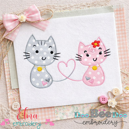Cats in Love – Zig Zag Appliqué – Machine Embroidery Design