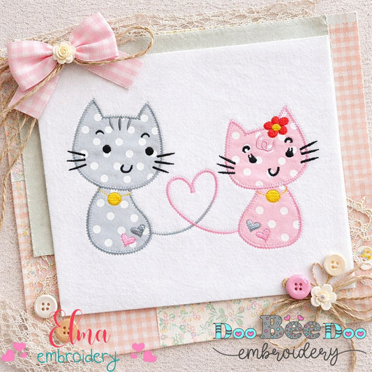 Cats in Love – Zig Zag Appliqué – Machine Embroidery Design