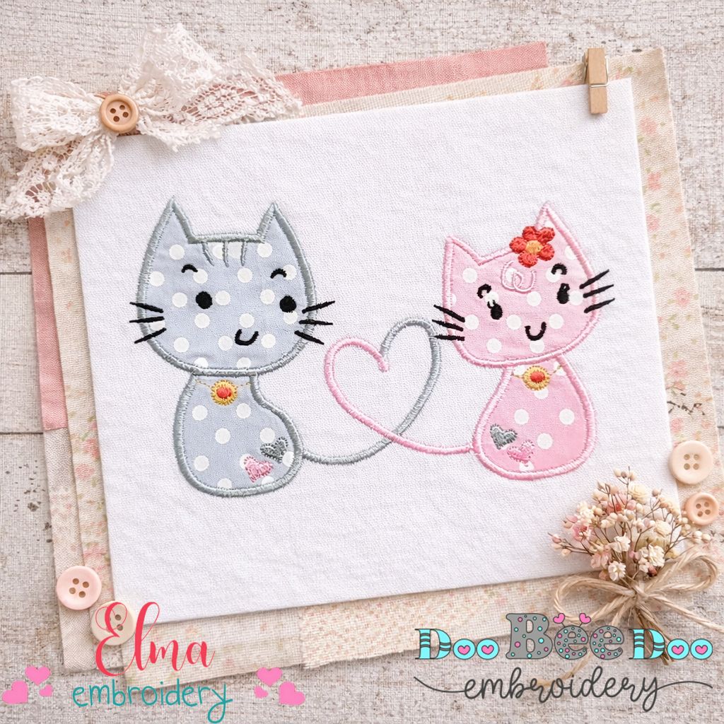 Cats in Love – Appliqué – Machine Embroidery Design