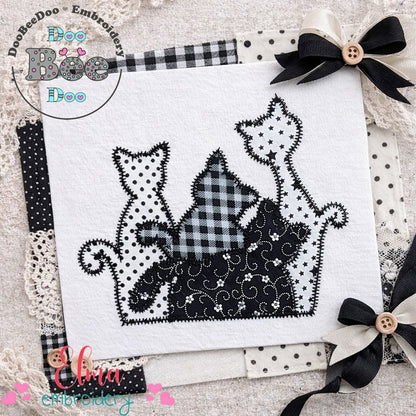 Four Cats – Zigzag Appliqué – Machine Embroidery Design
