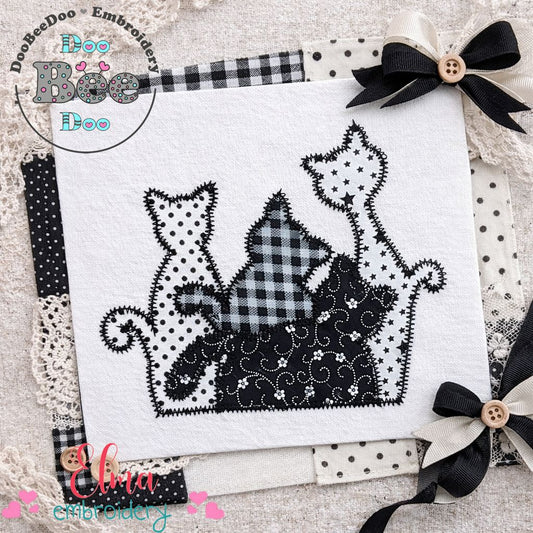 Four Cats – Zigzag Appliqué – Machine Embroidery Design