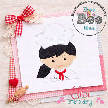 Cute Girl Chef Applique – Appliqué Stitch – Machine Embroidery Design