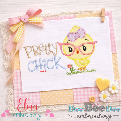 Pretty Chick with Glasses – Appliqué – Machine Embroidery Design