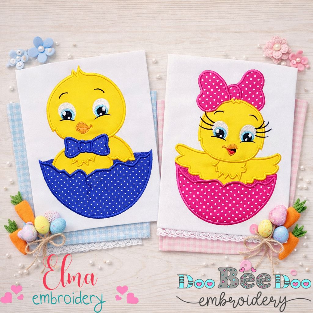 Sweet Chick in Egg Duo – Appliqué – Machine Embroidery Design