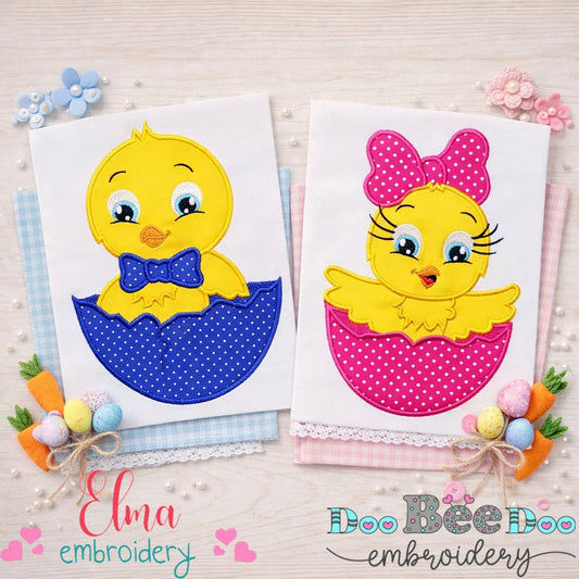 Sweet Chick in Egg Duo – Appliqué – Machine Embroidery Design