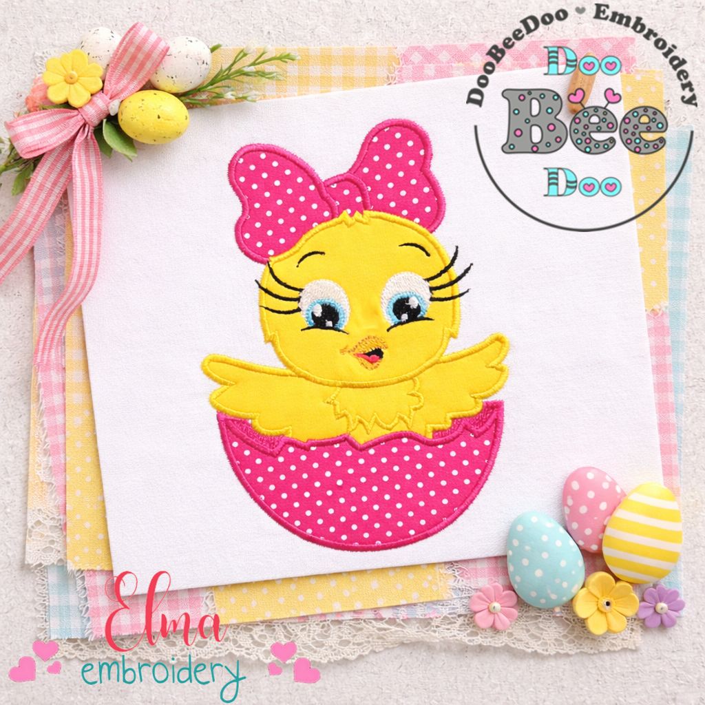 Cute Chick Girl in Egg – Appliqué – Machine Embroidery Design
