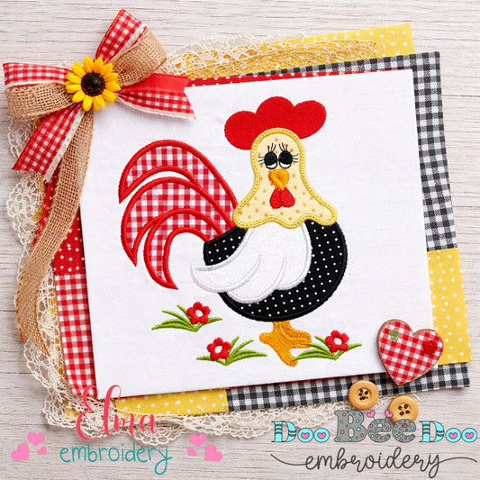 Farmhouse Chicken with Flowers - Appliqué - Machine Embroidery Design