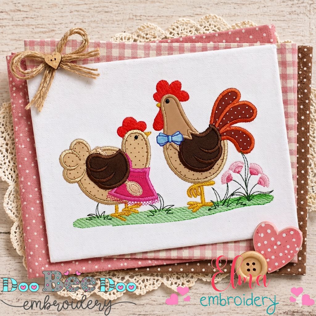 Cute Chicken Farm Duo - Appliqué - Machine Embroidery Design