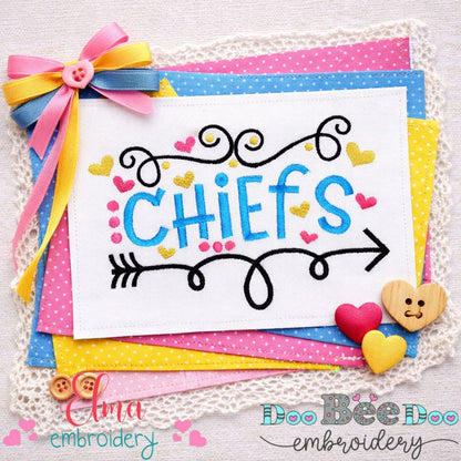 Chiefs Arrows Hearts – Satin Stitch – Machine Embroidery Design