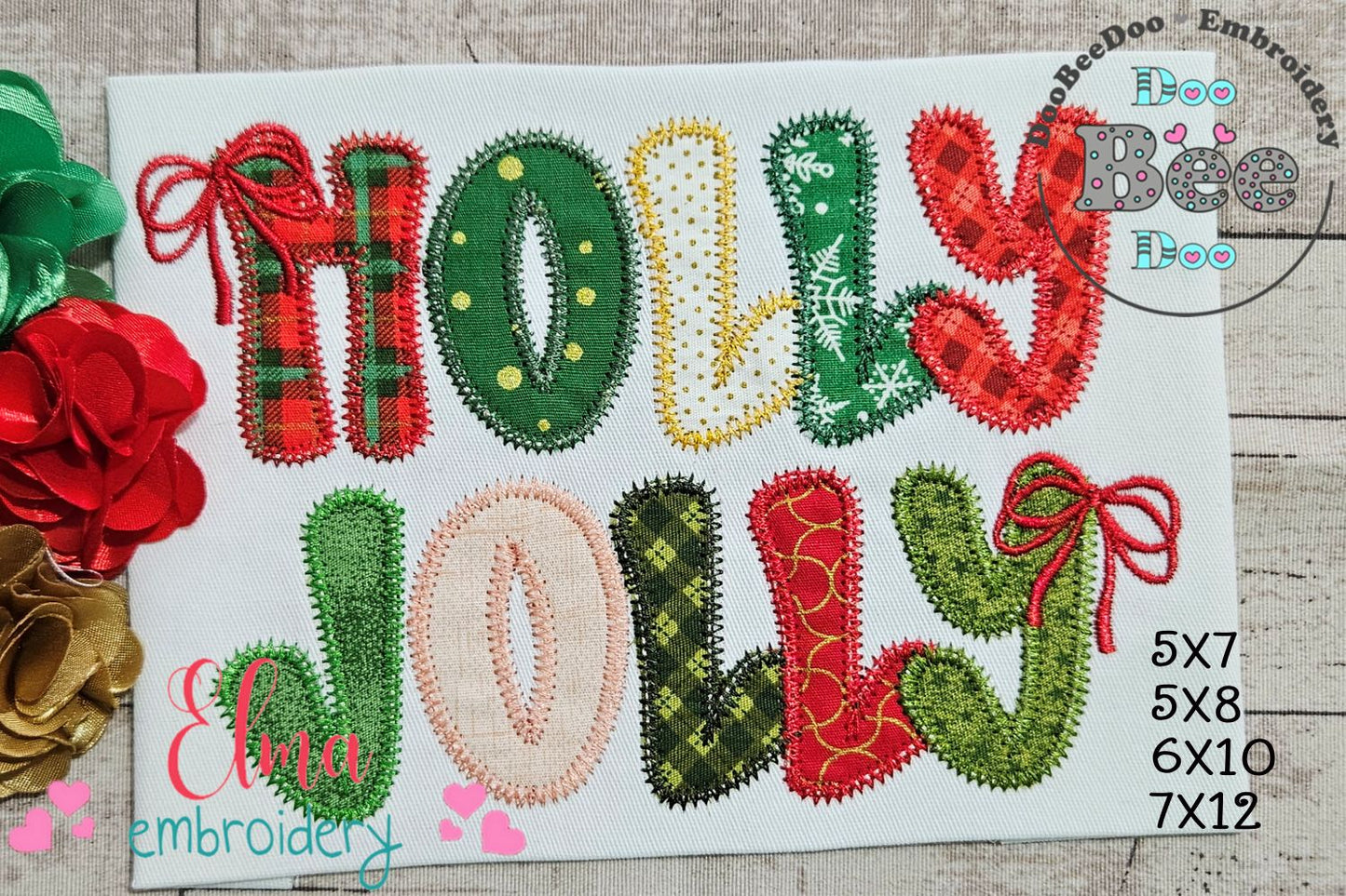 Cozy Christmas Holly Jolly Applique – zigzag applique – Machine Embroidery Design