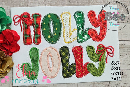 Cozy Christmas Holly Jolly Applique – zigzag applique – Machine Embroidery Design