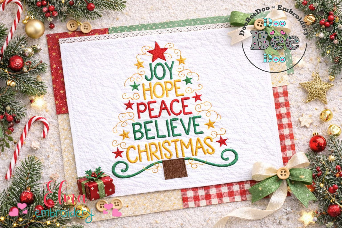 Joy Hope Peace Believe Christmas – Fill Stitch – Machine Embroidery Design