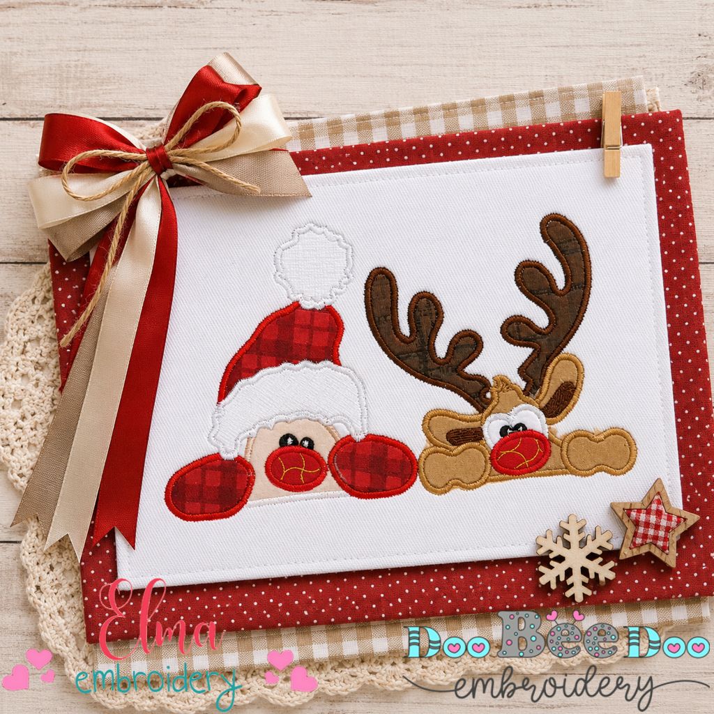 Santa Claus and Reindeer - Applique - Machine Embroidery Design