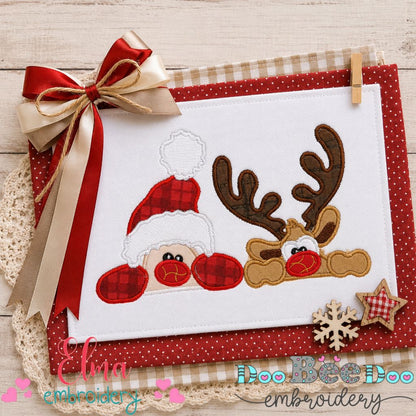 Santa Claus and Reindeer - Applique - Machine Embroidery Design
