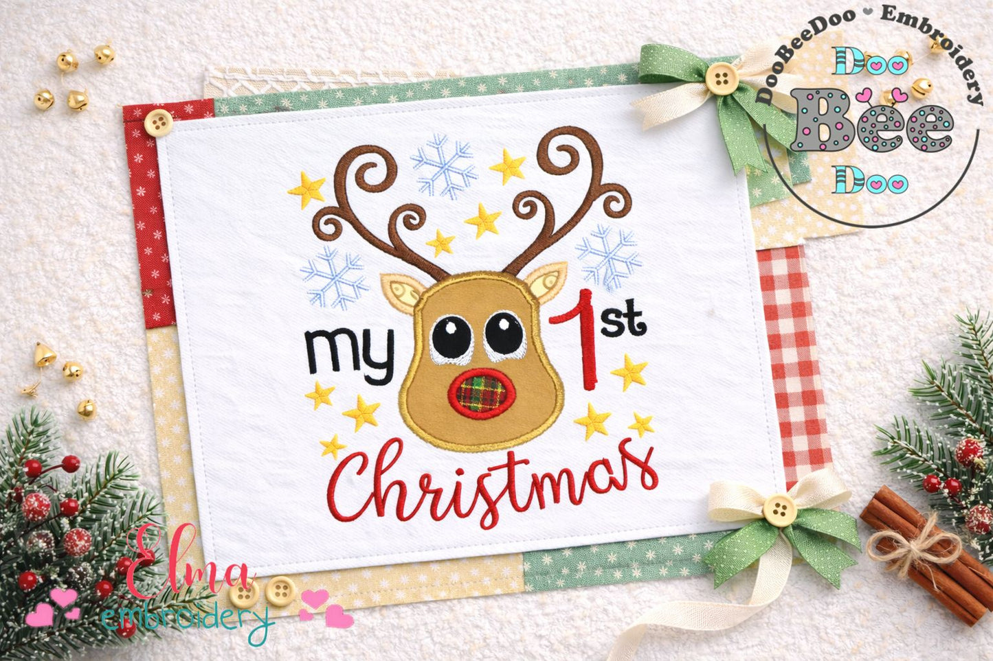 My 1st Christmas Reindeer – Appliqué – Machine Embroidery Design