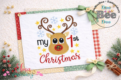 My 1st Christmas Reindeer – Appliqué – Machine Embroidery Design
