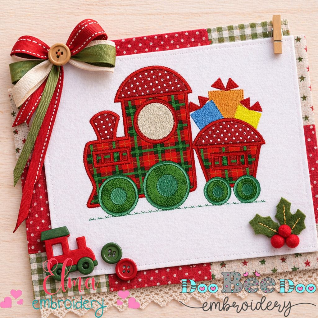 Festive Christmas Train with Gifts – Appliqué – Machine Embroidery Design