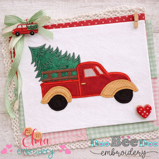 Christmas Truck with Tree - Appliqué - Machine Embroidery Design