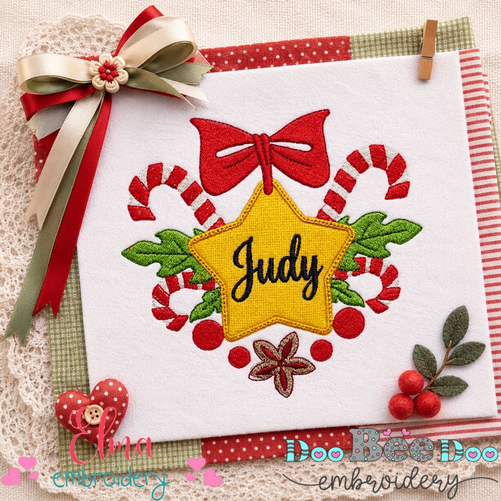 Christmas Star With Candy Canes - Applique – Machine Embroidery Design