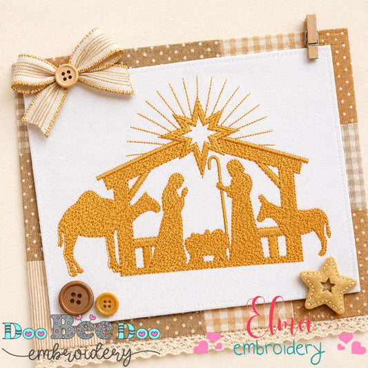 Holy Nativity Scene Silhouette – Fill Stitch - Machine Embroidery Design