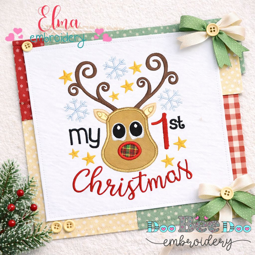 My 1st Christmas Reindeer – Appliqué – Machine Embroidery Design