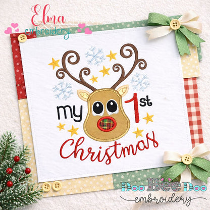 My 1st Christmas Reindeer – Appliqué – Machine Embroidery Design