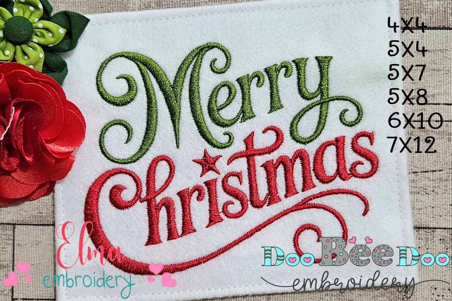 Elegant Merry Christmas Lettering – Satin Stitch – Machine Embroidery Design