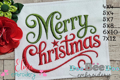 Elegant Merry Christmas Lettering – Satin Stitch – Machine Embroidery Design