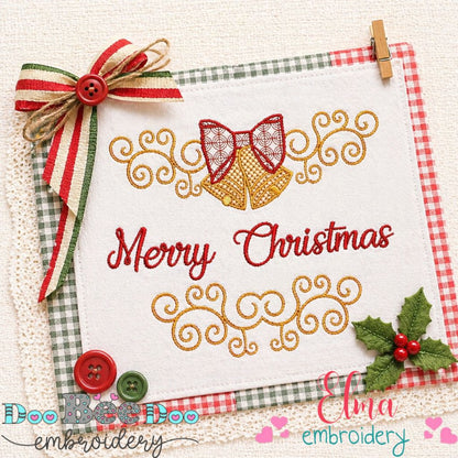 Elegant Merry Christmas Bells – Satin Stitch - Machine Embroidery Design
