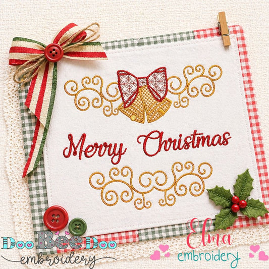 Elegant Merry Christmas Bells – Satin Stitch - Machine Embroidery Design