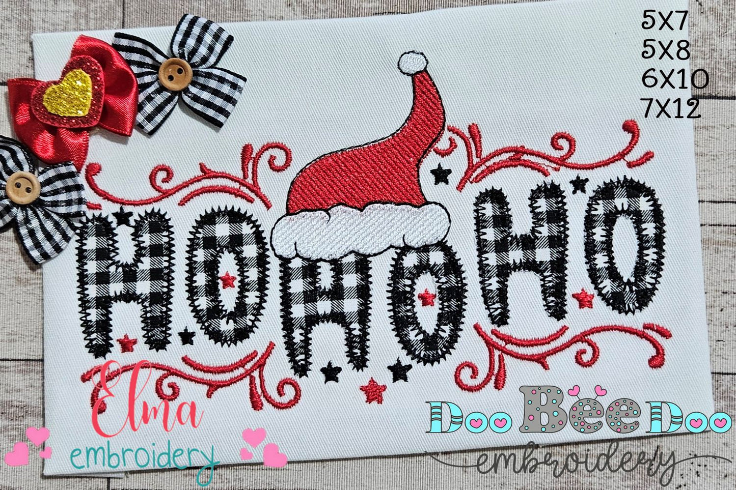 Santa Swirl Ho Ho Ho – zigzag applique – Machine Embroidery Design