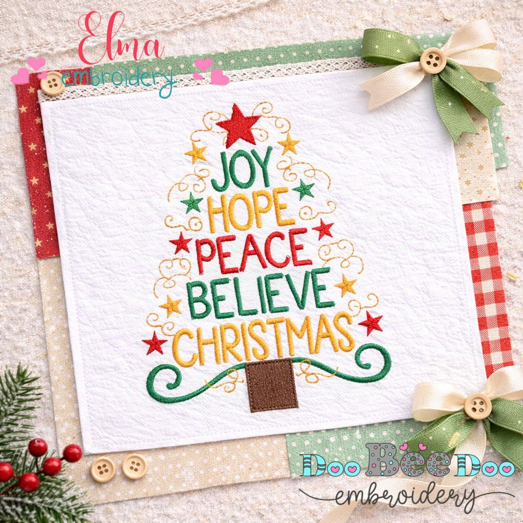 Joy Hope Peace Believe Christmas – Fill Stitch – Machine Embroidery Design