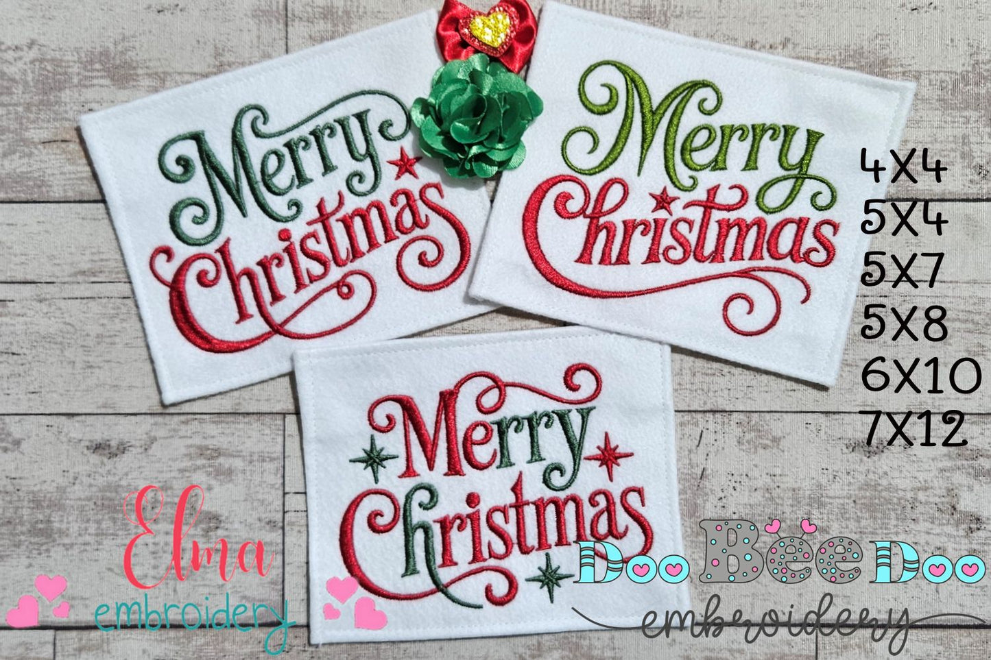 Holiday Merry Christmas Lettering Set – Satin Stitch – Machine Embroidery Design