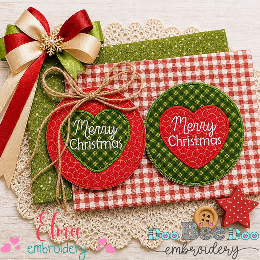 Festive Heart Christmas Tag Set - Appliqué – Machine Embroidery Design