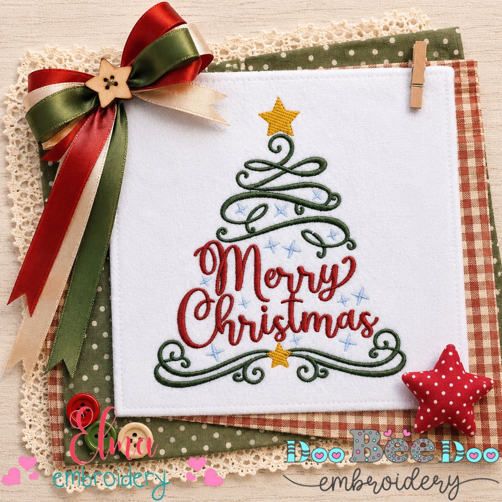 Merry Christmas Tree - Satin Stitch - Machine Embroidery Design