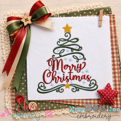 Merry Christmas Tree - Satin Stitch - Machine Embroidery Design