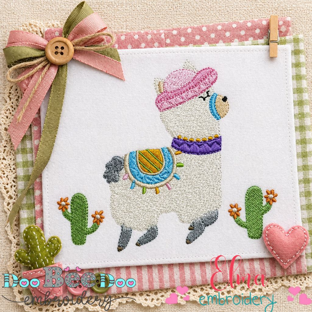 Adorable Desert Llama Friend – Fill Stitch - Machine Embroidery Design