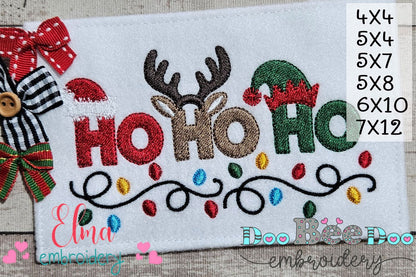 Ho Ho Ho Reindeer Elf Lights – Fill Stitch – Machine Embroidery Design