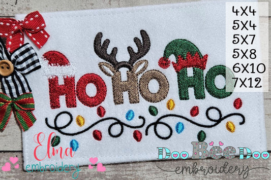 Ho Ho Ho Reindeer Elf Lights – Fill Stitch – Machine Embroidery Design