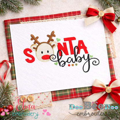 Santa Baby Reindeer – Appliqué – Machine Embroidery Design