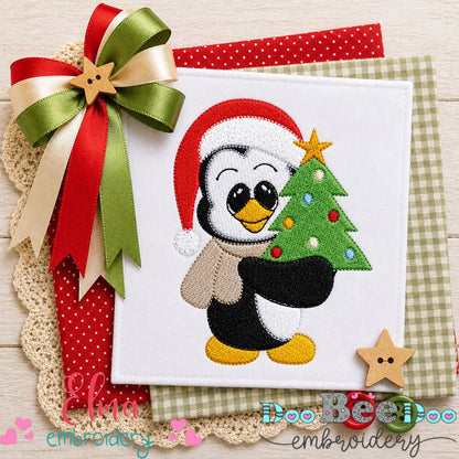 Sweet Christmas Penguin with Tree - Fill Stitch – Machine Embroidery Design