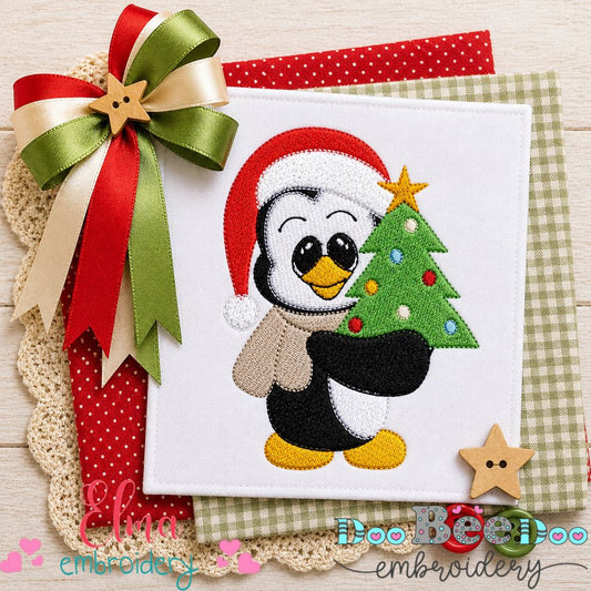 Sweet Christmas Penguin with Tree - Fill Stitch – Machine Embroidery Design