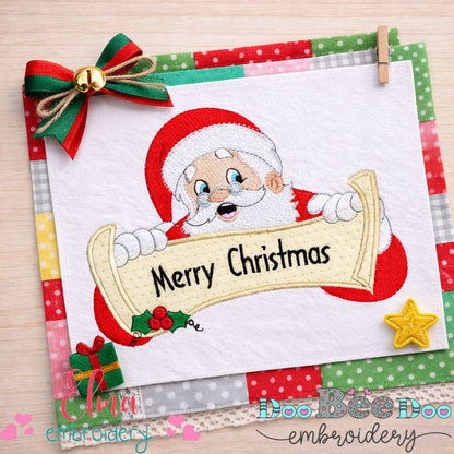 Santa Merry Christmas Banner – Appliqué – Machine Embroidery Design