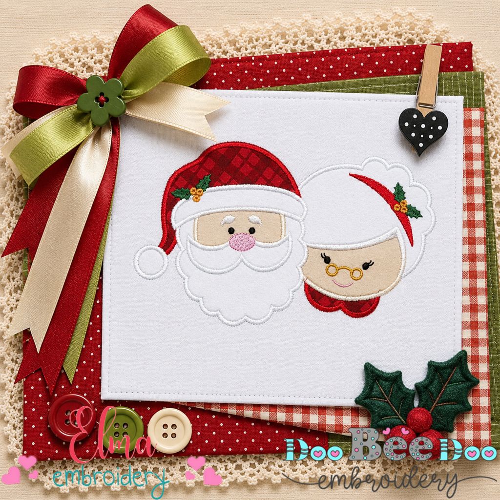 Santa & Mrs. Claus - Appliqué - Machine Embroidery Design