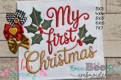 My First Christmas Holly – Fill Stitch – Machine Embroidery Design