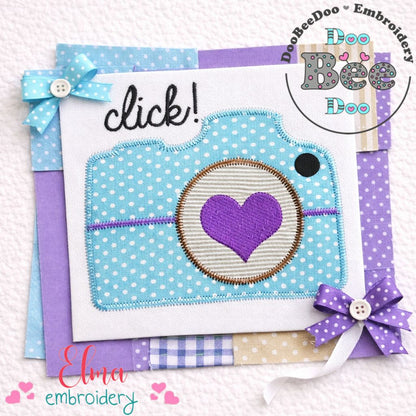 Click Camera with Heart – Zig Zag Appliqué – Machine Embroidery Design