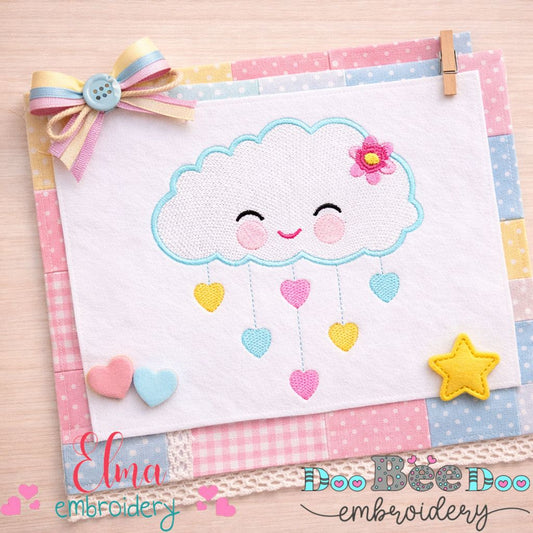 Kawaii Cloud with Hearts - Fill Stitch - Machine Embroidery Design